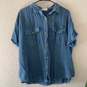 Blue Maurices Relaxed Fit Button-Up Blouse